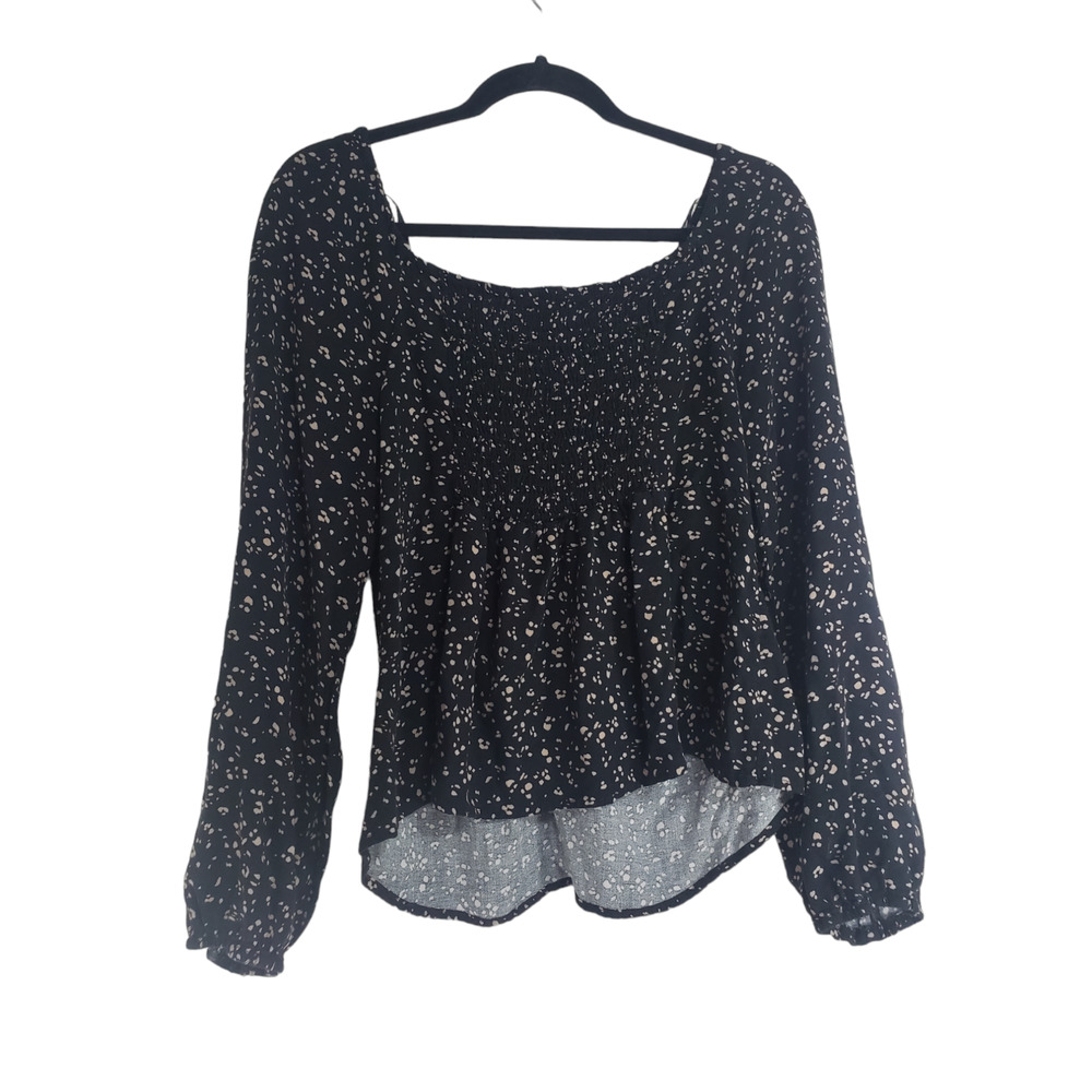 Urban Romantics 100% Rayon Ruched Black Top Womens‎ Large V Neck Boho Festival